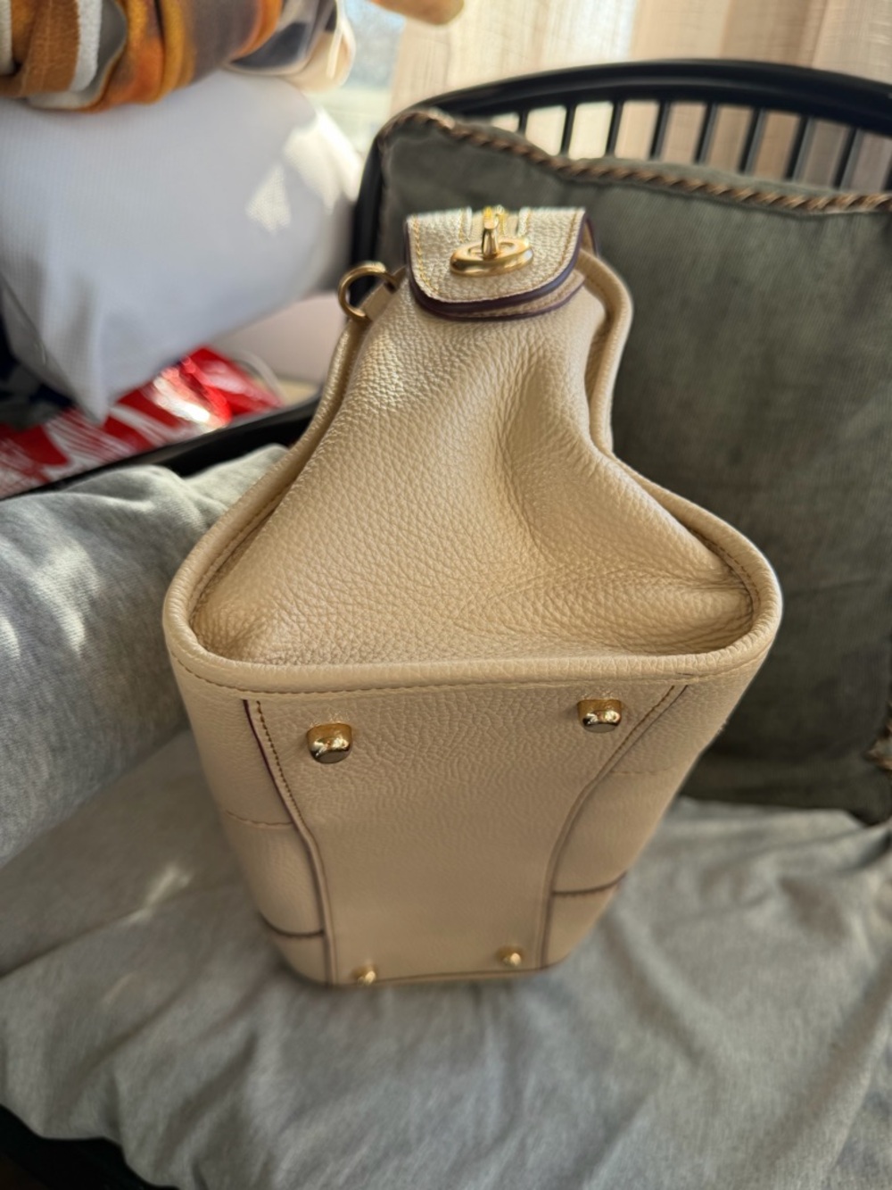 Coach Pebbled Leather Satchel in Cream with Gold Hardware - Picture 12 of 13